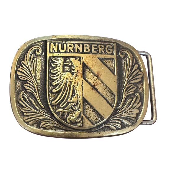 Vtg Belt Buckle Nurnberg Solid Brass 1970s USA Made 3.25" x 2.5" Rare Find - Picture 1 of 2